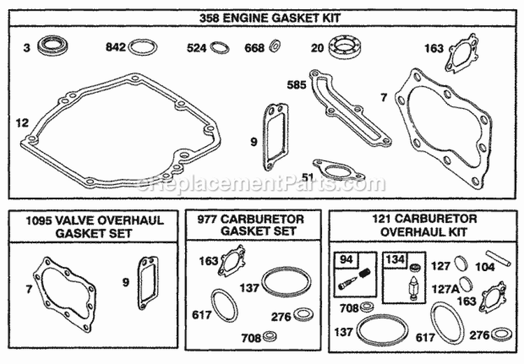 KitsGasket Sets Diagram and Parts List for 12T702-0613-99  Briggs and Stratton Engine
